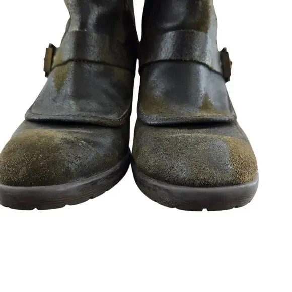 Donald J Pliner Delta Ankle Boots Womens 7 Distressed Olive Green Camo Moto Boho